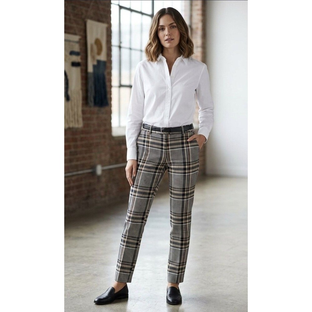 H&M Women’s Gray Plaid Slim Pants Stretch 25" Inseam Straight Leg Size 8 Cute